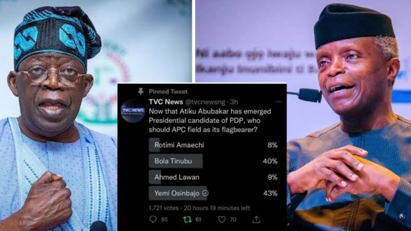 Why TVC deleted Twitter poll after Osinbajo defeated Tinubu