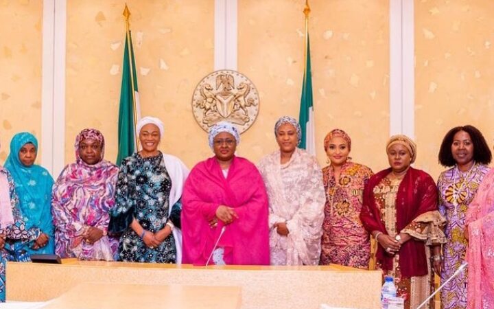 Kogi governor’s wife hobnobs with Aisha Buhari despite being declared wanted by EFCC