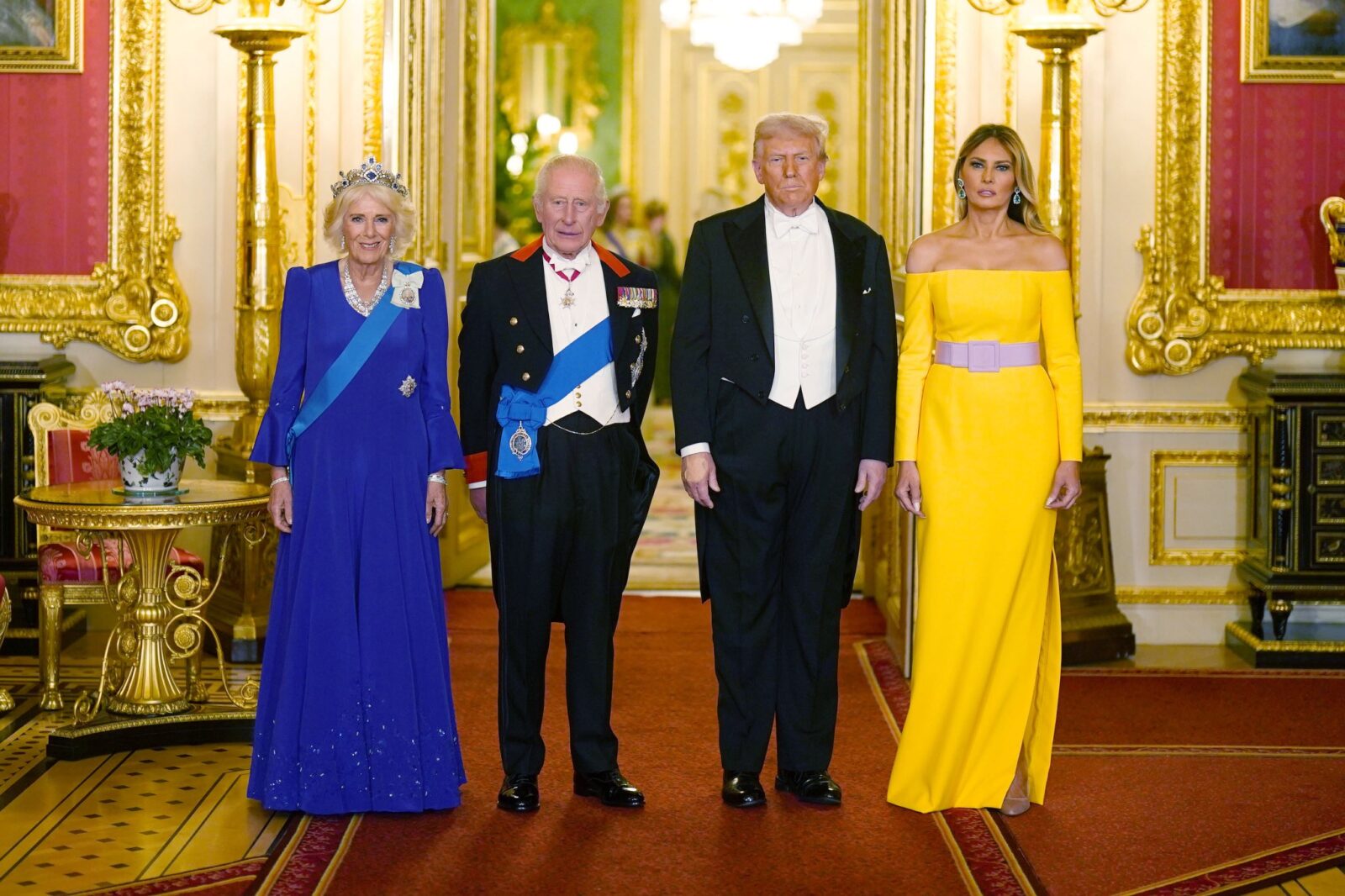 From left to right: Queen Camilla, King Charles III, Donald Trump and Melania Trump at a Royal Banquet held in Windsor Castle during Trump’s second state visit to the UK on September 17, 2025. Photo credit: The official X handle of the Royal Family. Source: X.